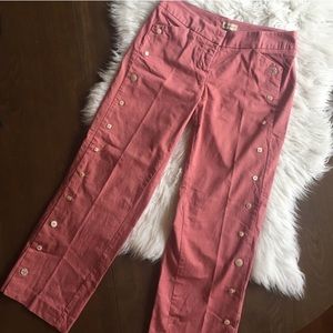 Anthropologie Elevenses Pink Button Crop Pants